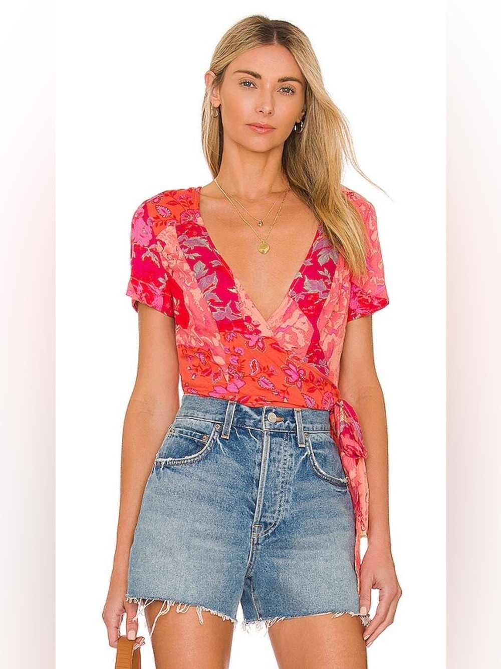 Free People Ashley Summer Wrap Crop Top Large Fun Combo Patchwork Boho Floral